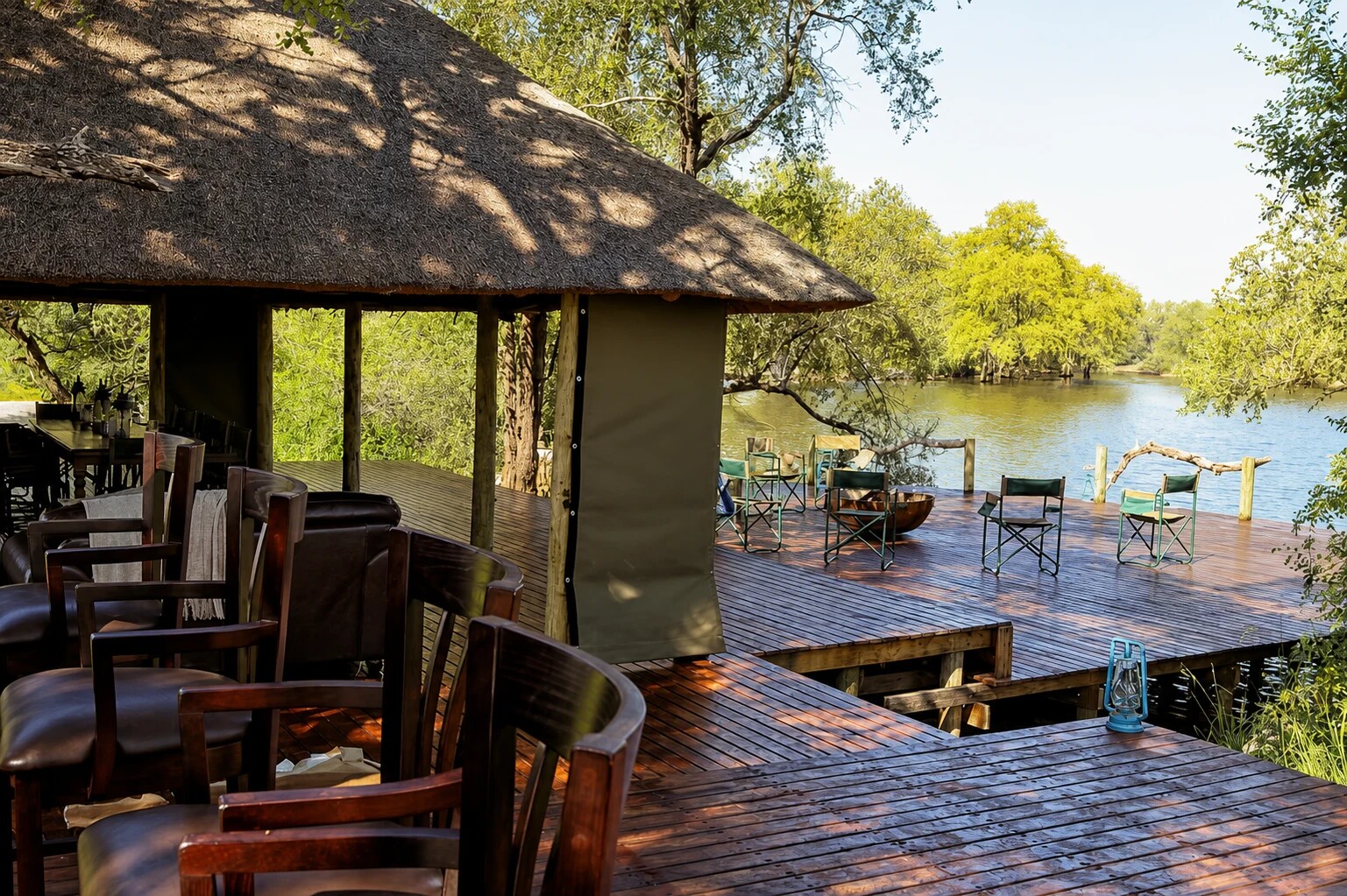 Botswana safari camp overlooking the water